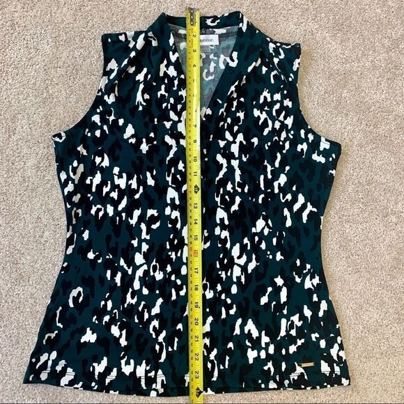 Calvin Klein emerald green black white Sleeveless Leopard-Print Blouse Sz XS - Picture 10 of 12